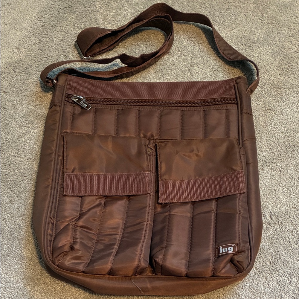 LUG Quilted Brown Messenger Crossbody Bag